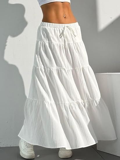 White Tiered Maxi Skirt image 1